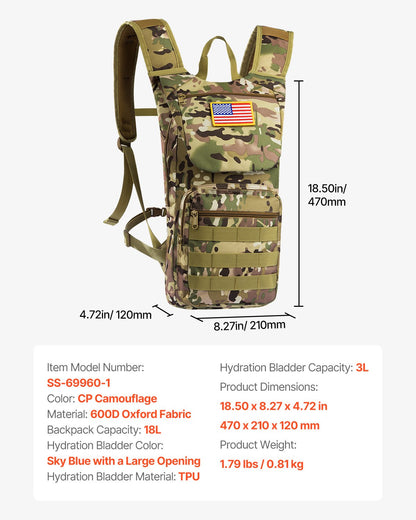 Tactical Molle Hydration Pack Ryggsäck 3L TPU Water Bladder Cykling Vandring