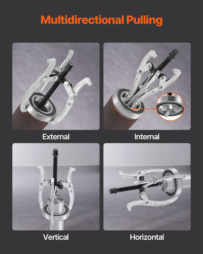 Gear Puller Set, 3 in/4 in/6 in/8 in 3 Jaw Bearing Puller with Reversible Jaws, 2 Jaw/3 Jaw Pulley Puller Tool, 4 PCS Heavy Duty Bearing Puller Tool Kit for Pulley Gear Bearing Flywheel Removal