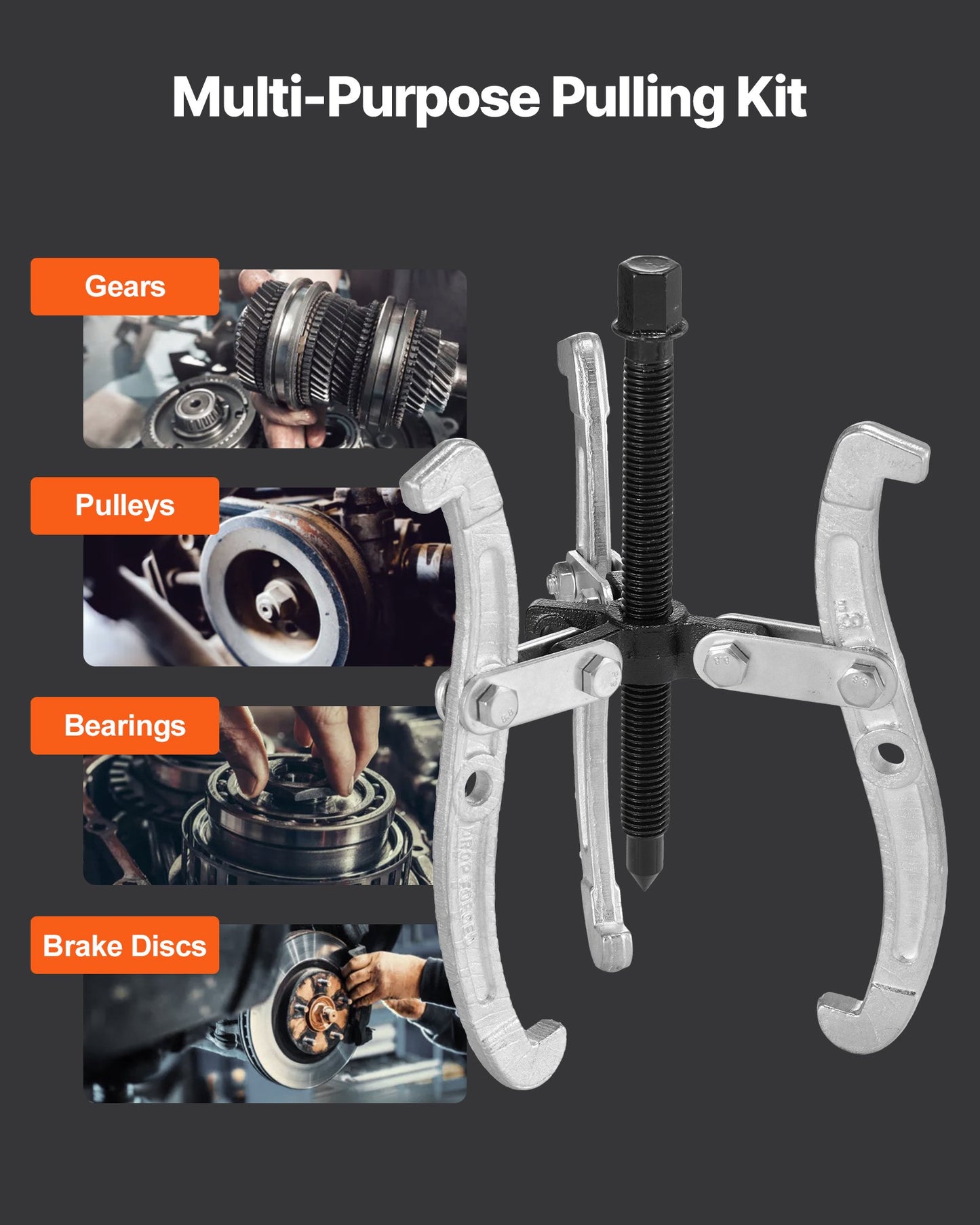 Gear Puller Set, 3 in/4 in/6 in/8 in 3 Jaw Bearing Puller with Reversible Jaws, 2 Jaw/3 Jaw Pulley Puller Tool, 4 PCS Heavy Duty Bearing Puller Tool Kit for Pulley Gear Bearing Flywheel Removal
