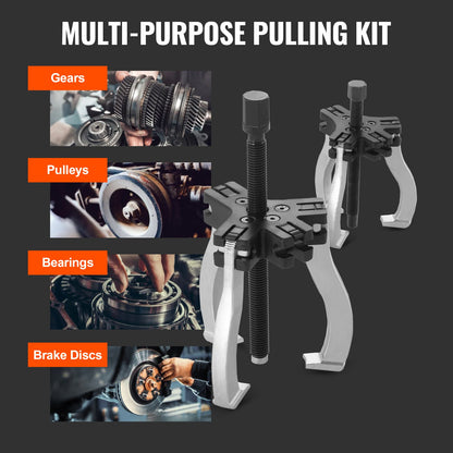 Gear Puller, 3" and 7" Puller Set, 3 Gear Bearings for Flywheel Pulley Removal, 2 or 3 Reversible Jaws Wheel Puller, Vertical and Horizontal, External and Internal, 2-Piece