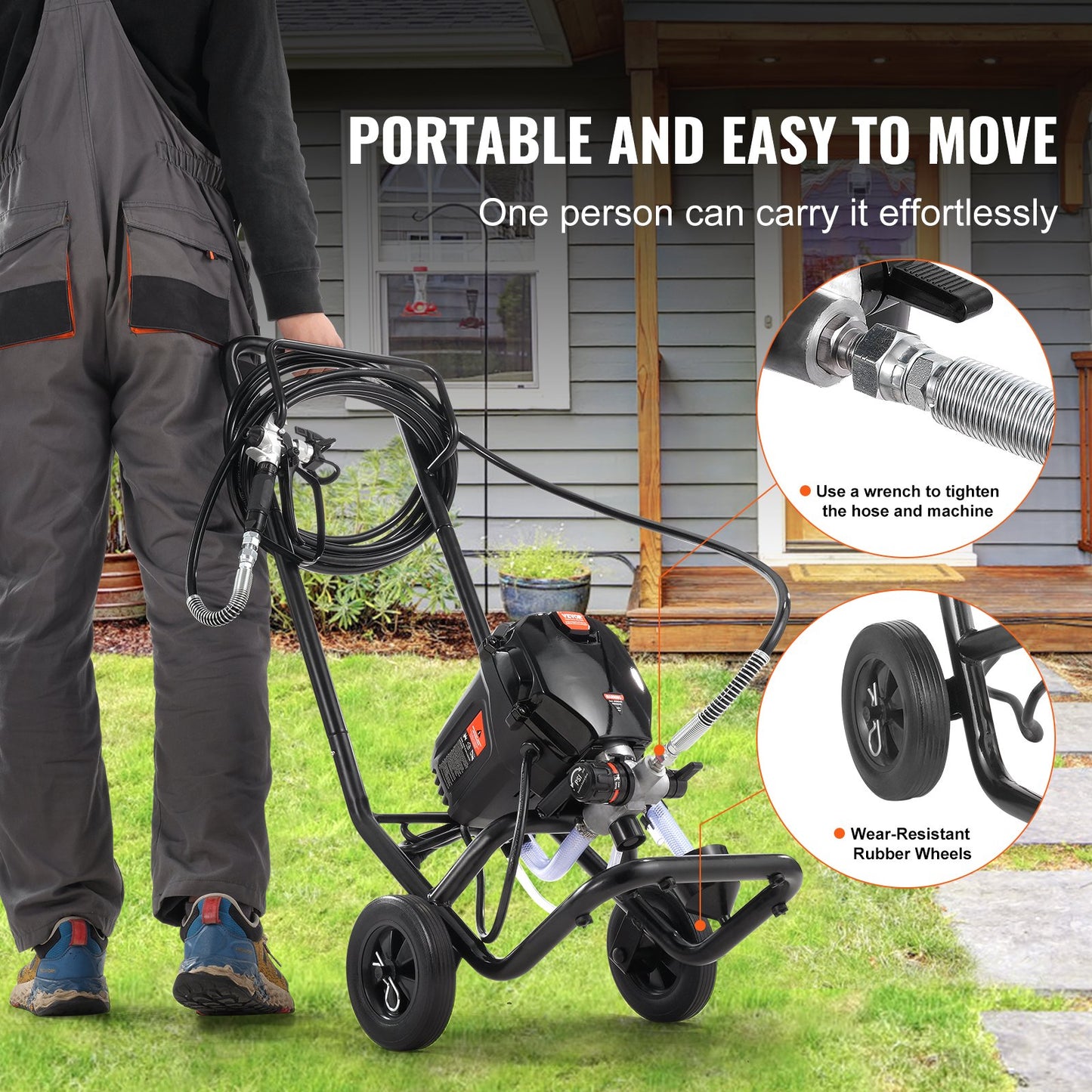 Airless-Farbspritzgerät mit Ständer, 750 W, 3000 PSI, hocheffizientes elektrisches Airless-Spritzgerät mit Wagen, feiner und gleichmäßiger Maleffekt, Farbspritzgeräte für Heimdekoration und Außenmöbel und Zäune