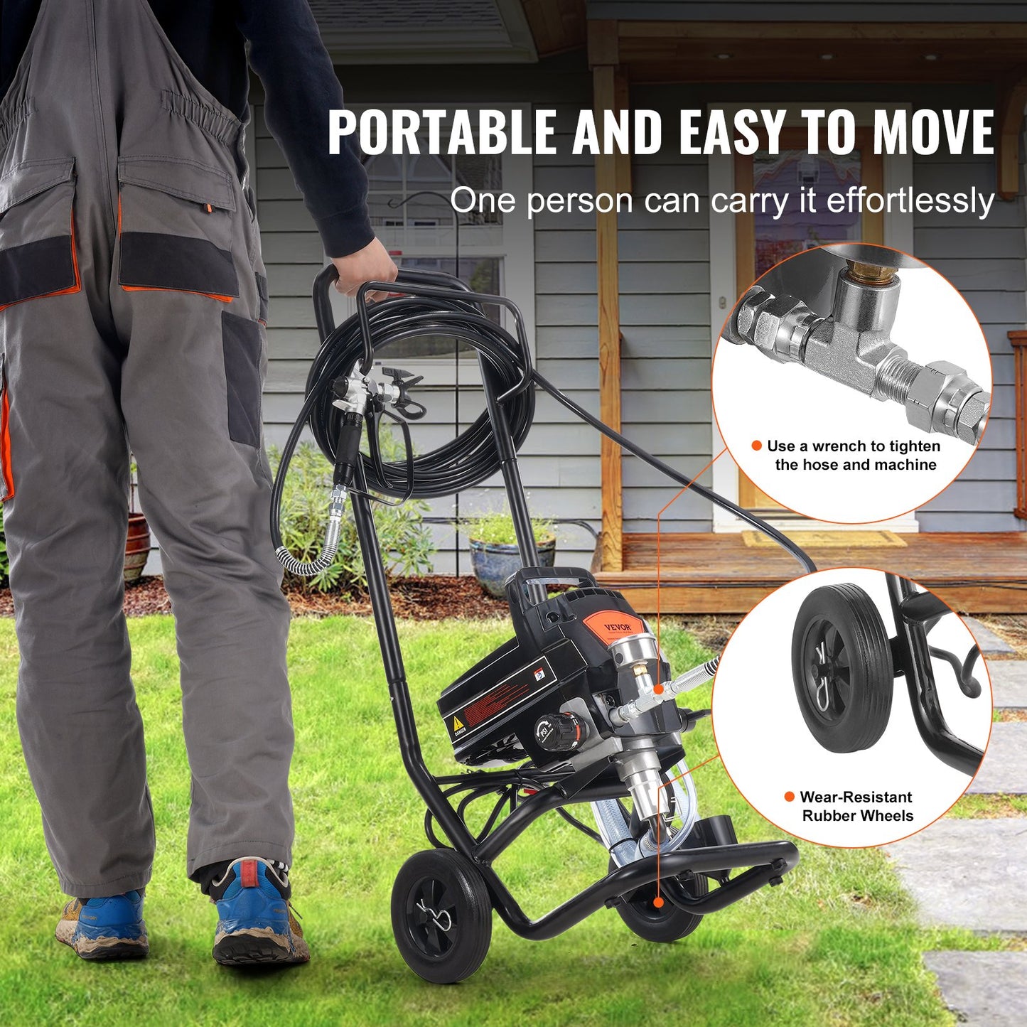 Airless-Farbspritzgerät mit Ständer, 950 W, 3000 PSI, hocheffizientes elektrisches Airless-Spritzgerät mit Wagen, feiner und gleichmäßiger Maleffekt, Farbspritzgeräte für Heimdekoration und Außenmöbel und Zäune