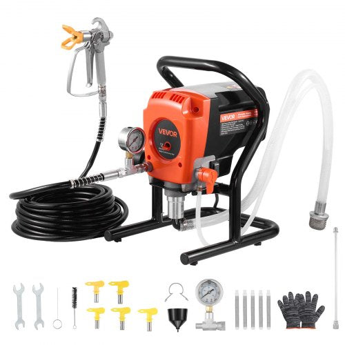 Stand Airless Paint Sprayer, 900W, 3300PSI High Pressure Airless Sprayer, Cleaning Brush, Hose, Extension Rod, Nozzles, Electric Spray Paint Machine for Interior or Exterior of House, Fence