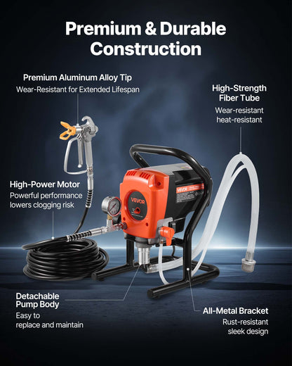 Stand Airless Paint Sprayer, 900W, 3300PSI High Pressure Airless Sprayer, Cleaning Brush, Hose, Extension Rod, Nozzles, Electric Spray Paint Machine for Interior or Exterior of House, Fence