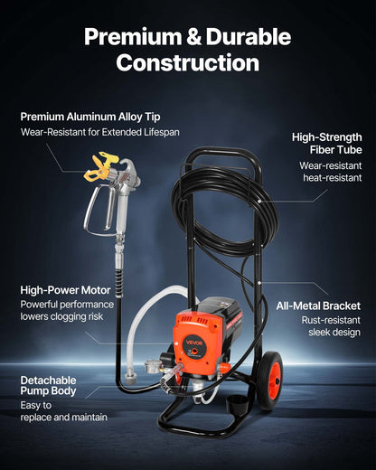 Stand Airless Paint Sprayer, 900W, 3300PSI High Pressure Airless Sprayer with Cart, Cleaning Brush, Hose, Extension Rod, Nozzles, Electric Spray Paint Machine for Interior or Exterior of House