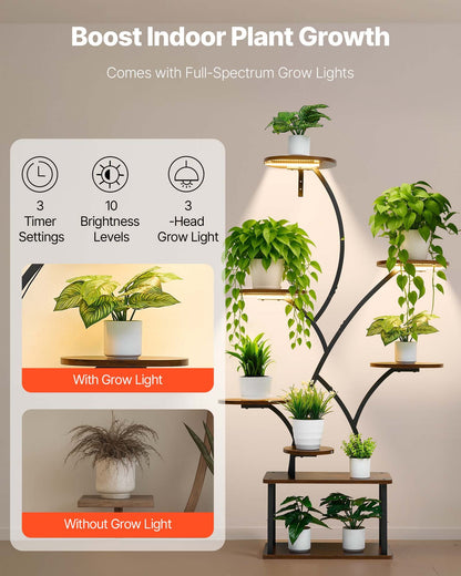 Plant Stand Indoor with Grow Lights, 62 in Tall 8-Tier Lighted Plant Shelf, Metal Corner Plants Holder, 3 Timer & 10 Brightness, Tree-Shaped Flower Display Rack for Living Room Balcony Decor