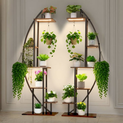 Plant Stand Indoor with Grow Lights, 63 in Tall 6-Tiered Lighted Plant Shelf, 2 Pack Metal Corner Plants Holder, 3 Timer & 10 Brightness, Half-Moon Shaped Flower Display Rack for Living Room