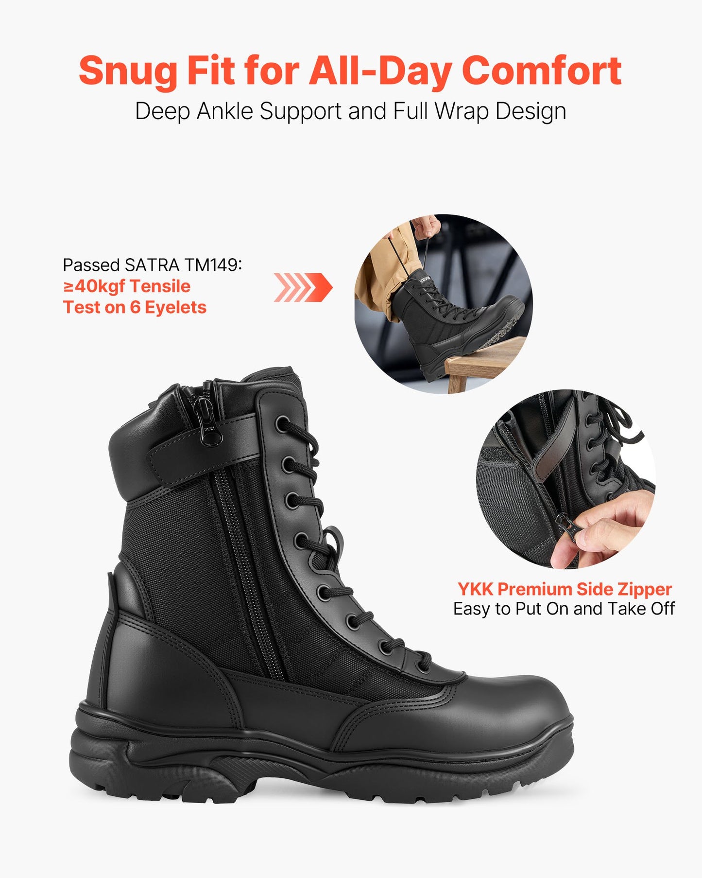 Men's Military Tactical Boots, 8 inch Combat Hiking Work Boots, Lightweight & Breathable Side Zipper Mens Motorcycle Interceptor Trooper Boot, for Outdoor Security Mountaineering, US Size 9