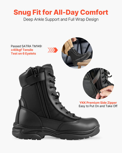 Men's Military Tactical Boots, 8 inch Combat Hiking Work Boots, Lightweight & Breathable Side Zipper Mens Motorcycle Interceptor Trooper Boot, for Outdoor Security Mountaineering, US Size 9