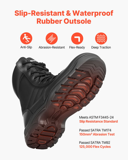 Men's Military Tactical Boots, 8 inch Combat Hiking Work Boots, Lightweight & Breathable Side Zipper Mens Motorcycle Interceptor Trooper Boot, for Outdoor Security Mountaineering, US Size 9