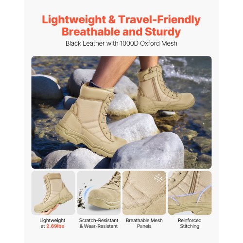 Men's Military Tactical Boots 203 mm Sand Side Zip UK Size 11