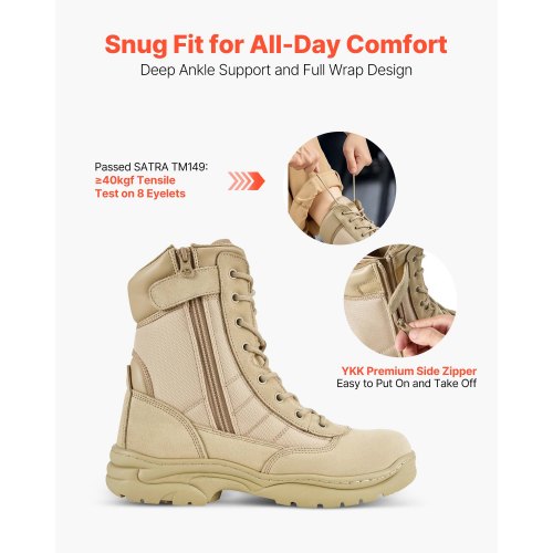 Men's Military Tactical Boots 203 mm Sand Side Zip UK Size 11