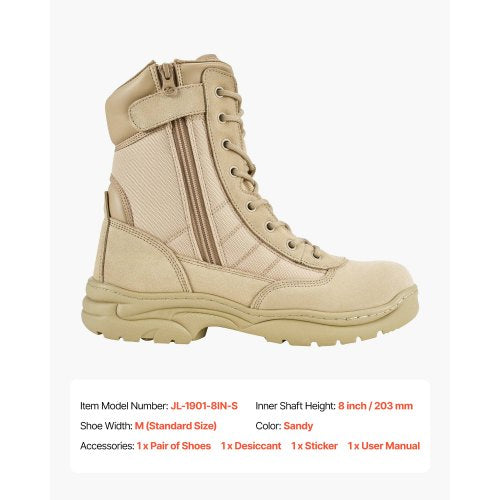 Men's Military Tactical Boots 203 mm Sand Side Zip UK Size 11