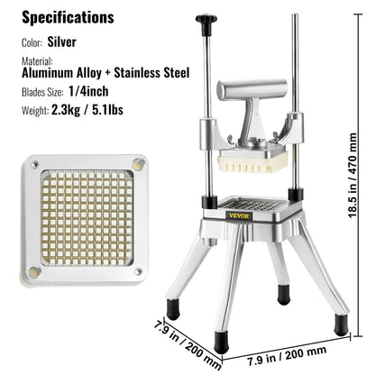 Commercial Vegetable Chopper 1/4" Blade Heavy Duty Professional Food Dicer Kattex French Fry Cutter Onion Slicer Stainless Steel for Tomato Pepper Potato Mushroom