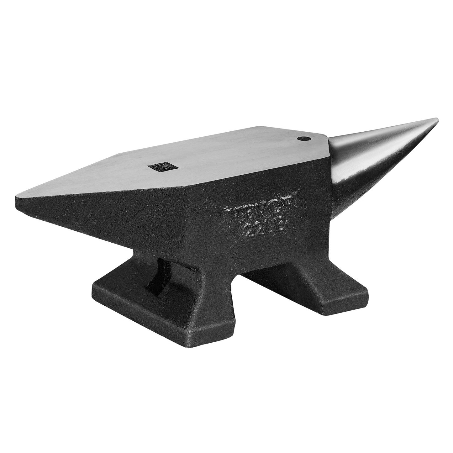 Single horn anvil, 22 pound cast steel anvil, sturdy round horn anvil with high hardness, large worktop and stable base, with round and square hole, metalsmith tool for bending and shaping