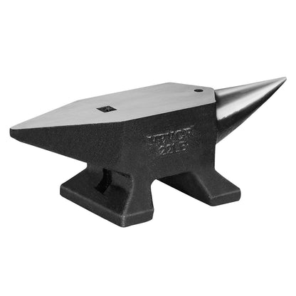 Single horn anvil, 22 pound cast steel anvil, sturdy round horn anvil with high hardness, large worktop and stable base, with round and square hole, metalsmith tool for bending and shaping
