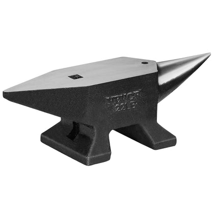 Single horn anvil, 22 pound cast steel anvil, sturdy round horn anvil with high hardness, large worktop and stable base, with round and square hole, metalsmith tool for bending and shaping