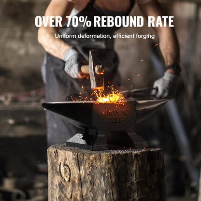 Single Horn Anvil, 22Lbs Cast Steel Anvil, High Hardness Rugged Round Horn Anvil Blacksmith, Large Countertop and Stable Base, with Round and Square Hole, Metalsmith Tool for Bending and Shaping