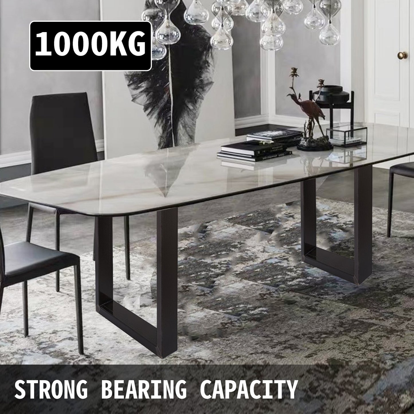 Set of 2 Steel Table Legs, 28''Height 23''Wide Dining Table Legs, Heavy Duty 3.1" Square Box Section Square Table Legs, 28x23x3.1 Inch Black Industrial Country Style Metal Dining L