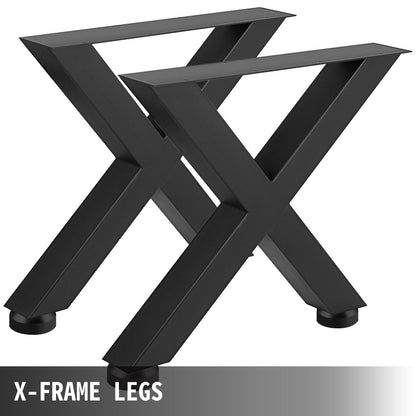 Set of 2 Steel Table Legs, 28\'\'Height 31\'\'Wide Dining Table Legs, Heavy Duty 3.1\" Square Box Section X Frame Table Legs, 28x31x3.1 Inch Black Color Industrial Country Style Metal Dining Leg