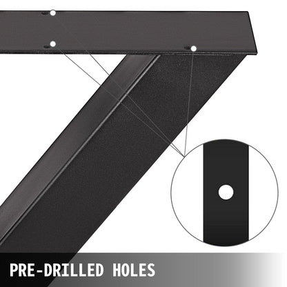 Set of 2 Steel Table Legs, 28\'\'Height 31\'\'Wide Dining Table Legs, Heavy Duty 3.1\" Square Box Section X Frame Table Legs, 28x31x3.1 Inch Black Color Industrial Country Style Metal Dining Leg