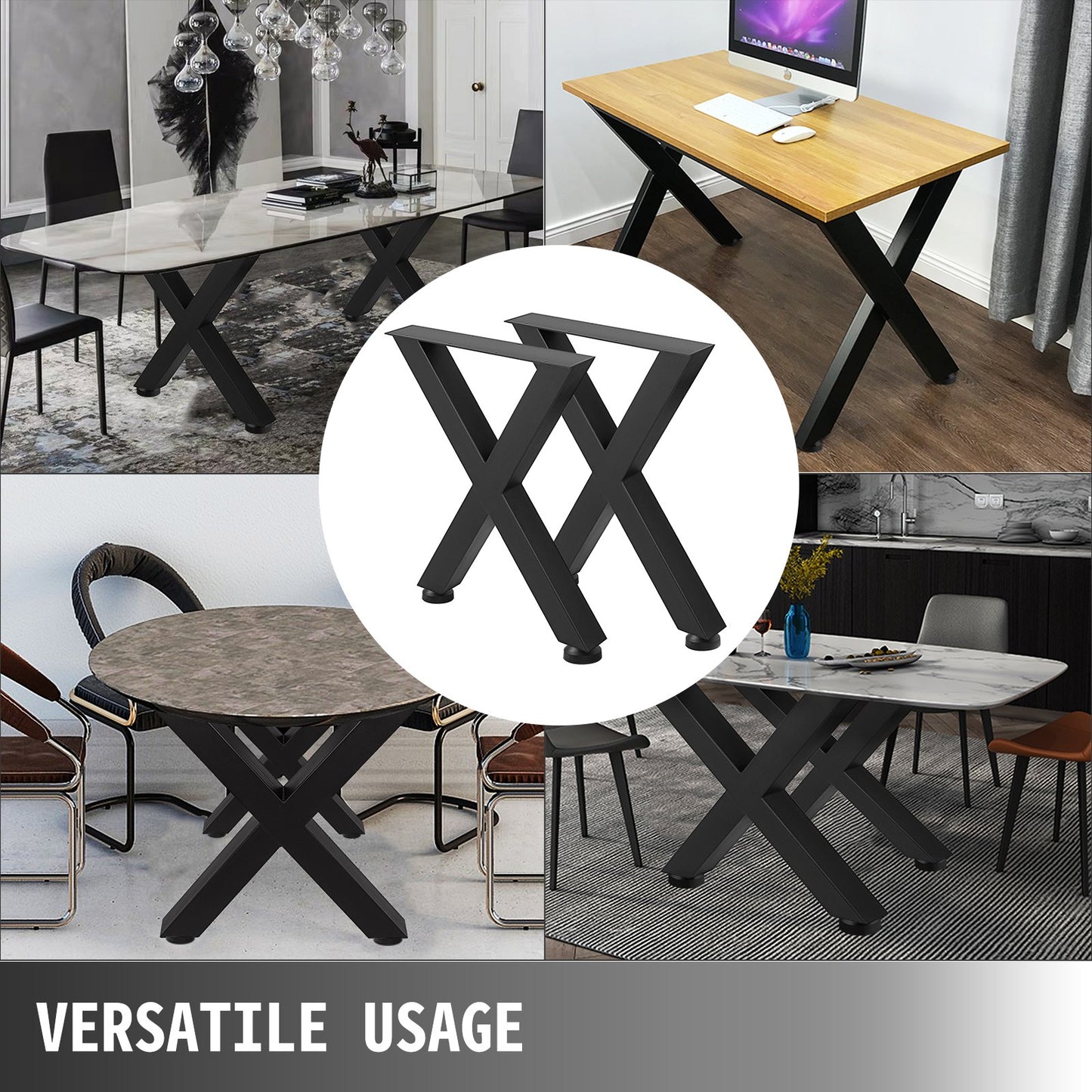 Set of 2 Steel Table Legs, 28\'\'Height 31\'\'Wide Dining Table Legs, Heavy Duty 3.1\" Square Box Section X Frame Table Legs, 28x31x3.1 Inch Black Color Industrial Country Style Metal Dining Leg