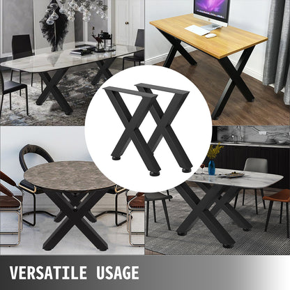 Set of 2 Steel Table Legs, 28\'\'Height 31\'\'Wide Dining Table Legs, Heavy Duty 3.1\" Square Box Section X Frame Table Legs, 28x31x3.1 Inch Black Color Industrial Country Style Metal Dining Leg