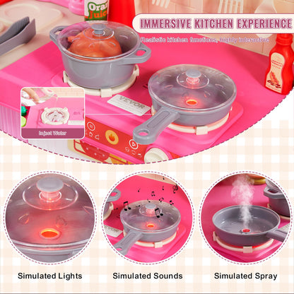 Küchenspielset für Kinder, Spielzeug zum Kochen, 74-teiliges Zubehör, Rosa