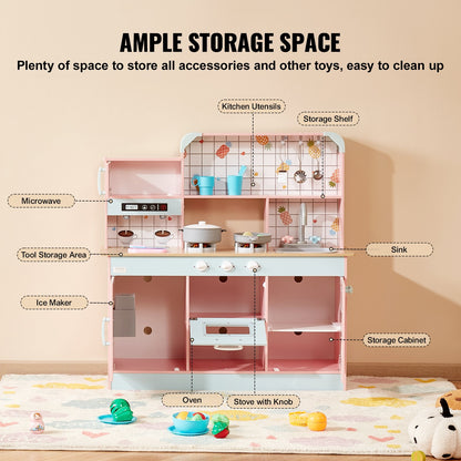 Küchenspielset für Kinder, Spielzeug zum Kochen, 24-teiliges Zubehör, Rosa