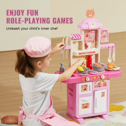 Küchenspielset für Kinder, Spielzeug zum Kochen, 48-teilig, Zubehör, Rosa