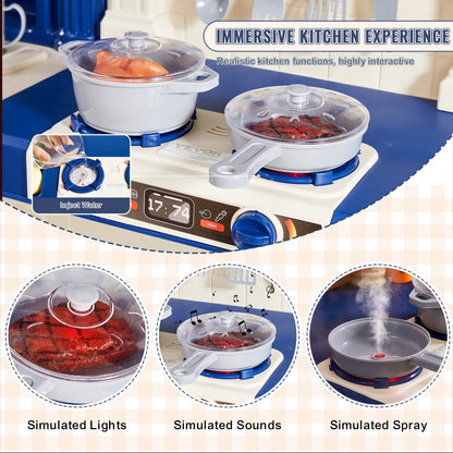 Küchenspielset für Kinder, Spielzeug zum Kochen, 74-teiliges Zubehör, Blau