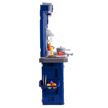 Küchenspielset für Kinder, Spielzeug zum Kochen, 74-teiliges Zubehör, Blau