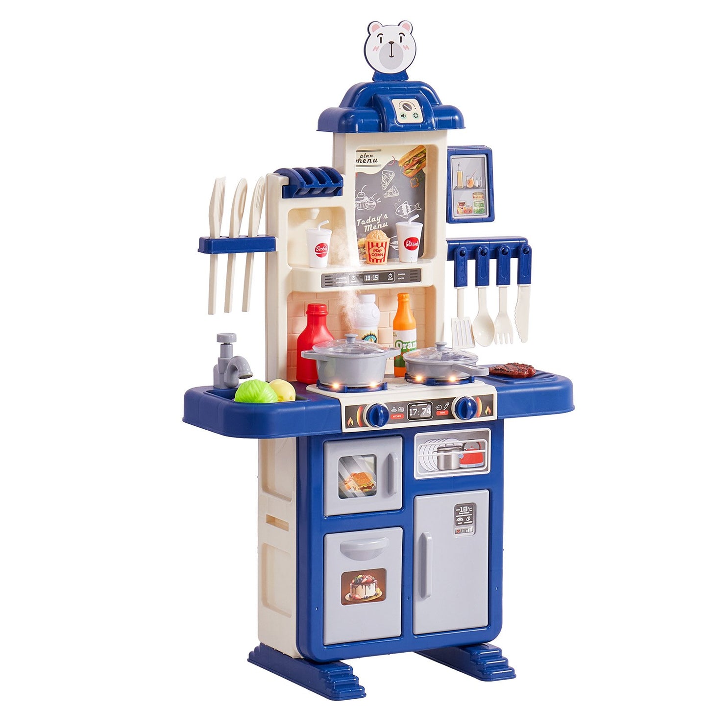 Küchenspielset für Kinder, Spielzeug zum Kochen, 48-teilig, Zubehör, Blau
