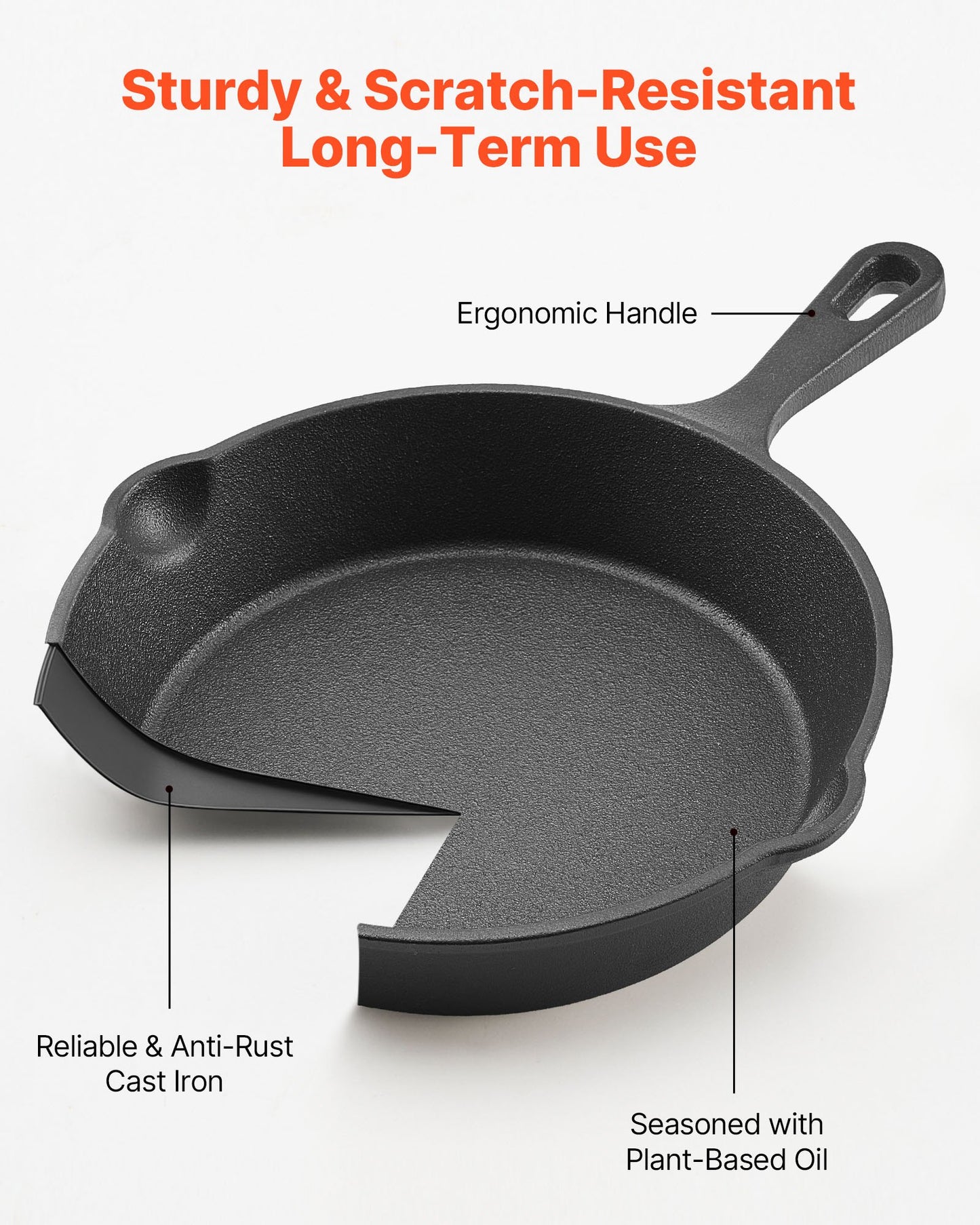 Cast Iron Skillet, 4-Piece Frying Pan Set (6, 8, 10, 12 in), Skillets with Heat-Resistant Silicone Handle, Pre-Seasoned Chef's Pan, Kitchen Cookware, for Oven, Gas, Electrical, Induction, Black