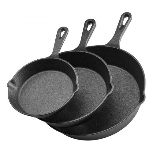 Cast Iron Skillet, 3-Piece Frying Pan Set (6, 8, 10 in), Heavy-Duty Skillets with Heat-Resistant Handle, Pre-Seasoned Chef's Pan, Kitchen Cookware, for Oven, Gas, Electrical, Induction, Black