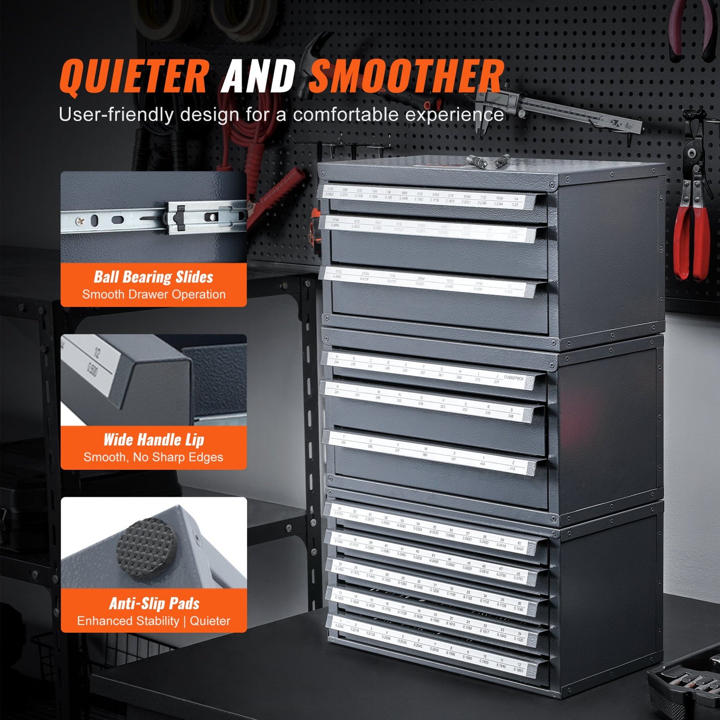 Drill Bit Dispenser Cabinet, Three-Drawer Drill Bit Organizer Cabinet for 1mm to 13mm, Steel Drill Dispenser Organizer Cabinet with Labels, Stackable Drill Dispenser for Drill Bit Storage