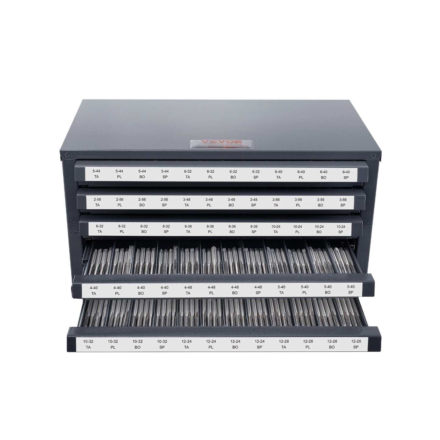 Wasserhahnspenderschrank, Wasserhahn-Organizerschrank mit fünf Schubladen für #2-56-#12-28 Wasserhahnspender-Organizerschrank aus Stahl mit Etiketten, stapelbarer Wasserhahnschrank mit 60 Fächern zur Aufbewahrung von Wasserhähnen