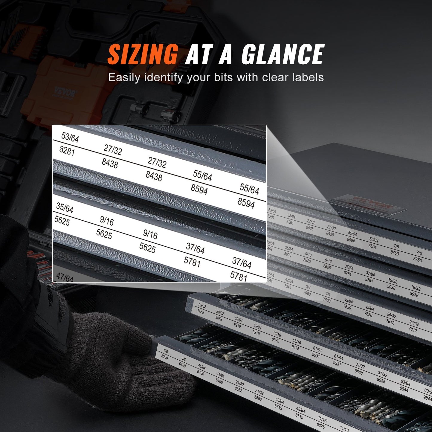 Bohrerspenderschrank, Bohrer-Organizerschrank mit fünf Schubladen für 33/64" bis 63/64" Bohrerspender-Organizerschrank aus Stahl mit Etiketten, stapelbares Bohrer-Aufbewahrungsregal