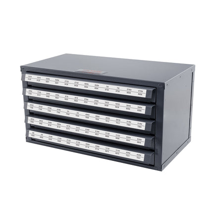 Bohrerspenderschrank, Bohrer-Organizerschrank mit fünf Schubladen für 33/64" bis 63/64" Bohrerspender-Organizerschrank aus Stahl mit Etiketten, stapelbares Bohrer-Aufbewahrungsregal