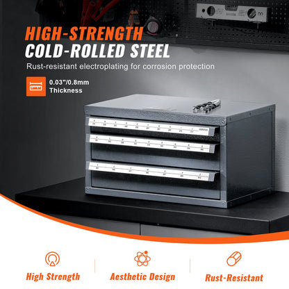 Borrbitsdispenserskåp, Tre-lådor Borrbitsorganisatorskåp för A till Ö, Stålborrdispenserorganisatorskåp med etiketter, Stapelbar borrautomat för förvaring av borrkronor