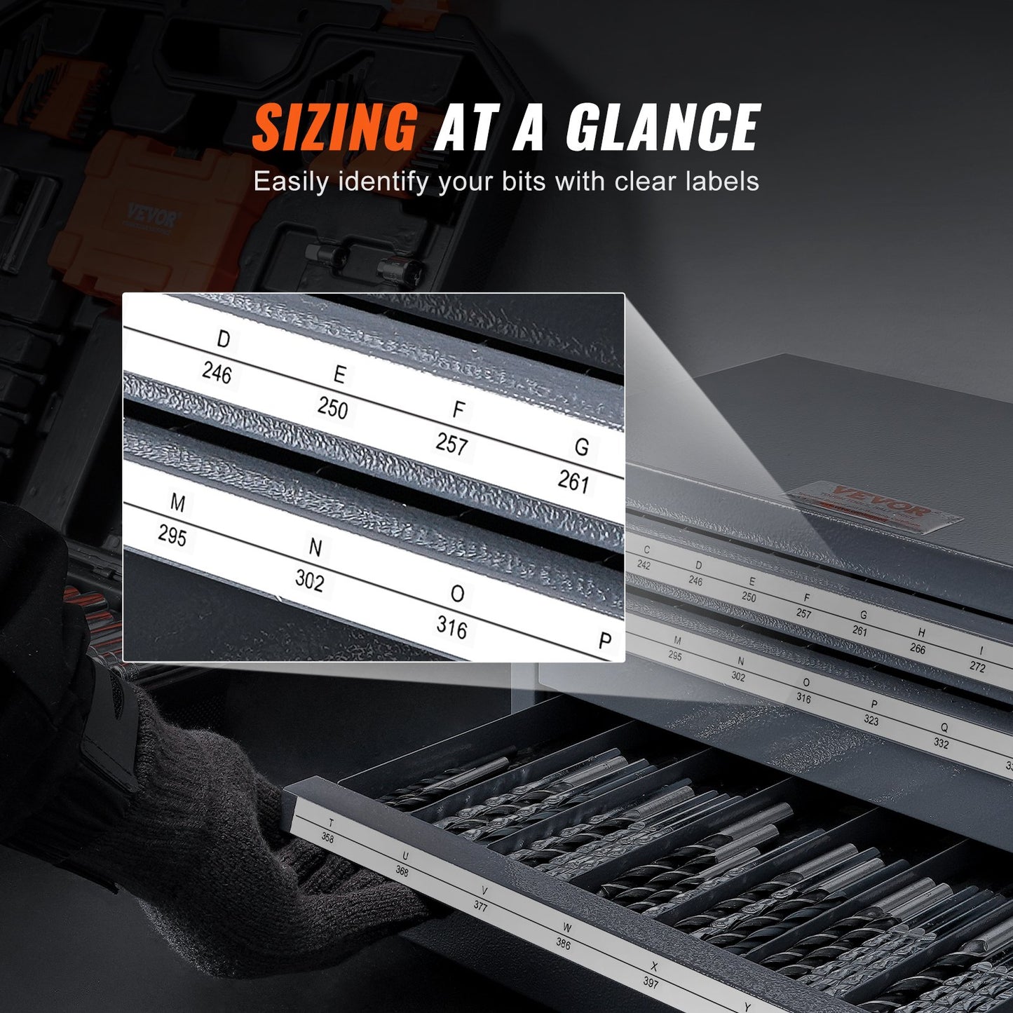 Borrbitsdispenserskåp, Tre-lådor Borrbitsorganisatorskåp för A till Ö, Stålborrdispenserorganisatorskåp med etiketter, Stapelbar borrautomat för förvaring av borrkronor