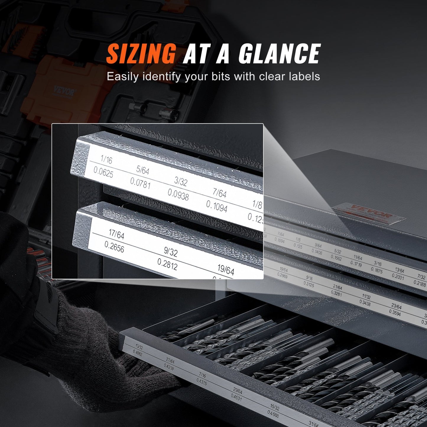 Drill Bits Dispenser Skåp, Tre-lådor Borr Bit Organizer skåp för 1/16" till 1/2", stål Borr Dispenser Organizer skåp med etiketter, stapelbar borr Dispenser för borr förvaring