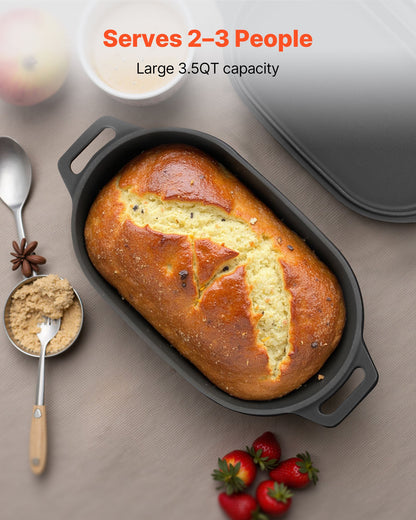 Enameled Cast Iron Dutch Oven, 3.5 Quart Pot with Lid and Dual Handles, Heavy-Duty Durable Cookware Pan, Oven Induction Compatible up to 500℉, for Braising, Stews, Roasting, Bread Baking, Black