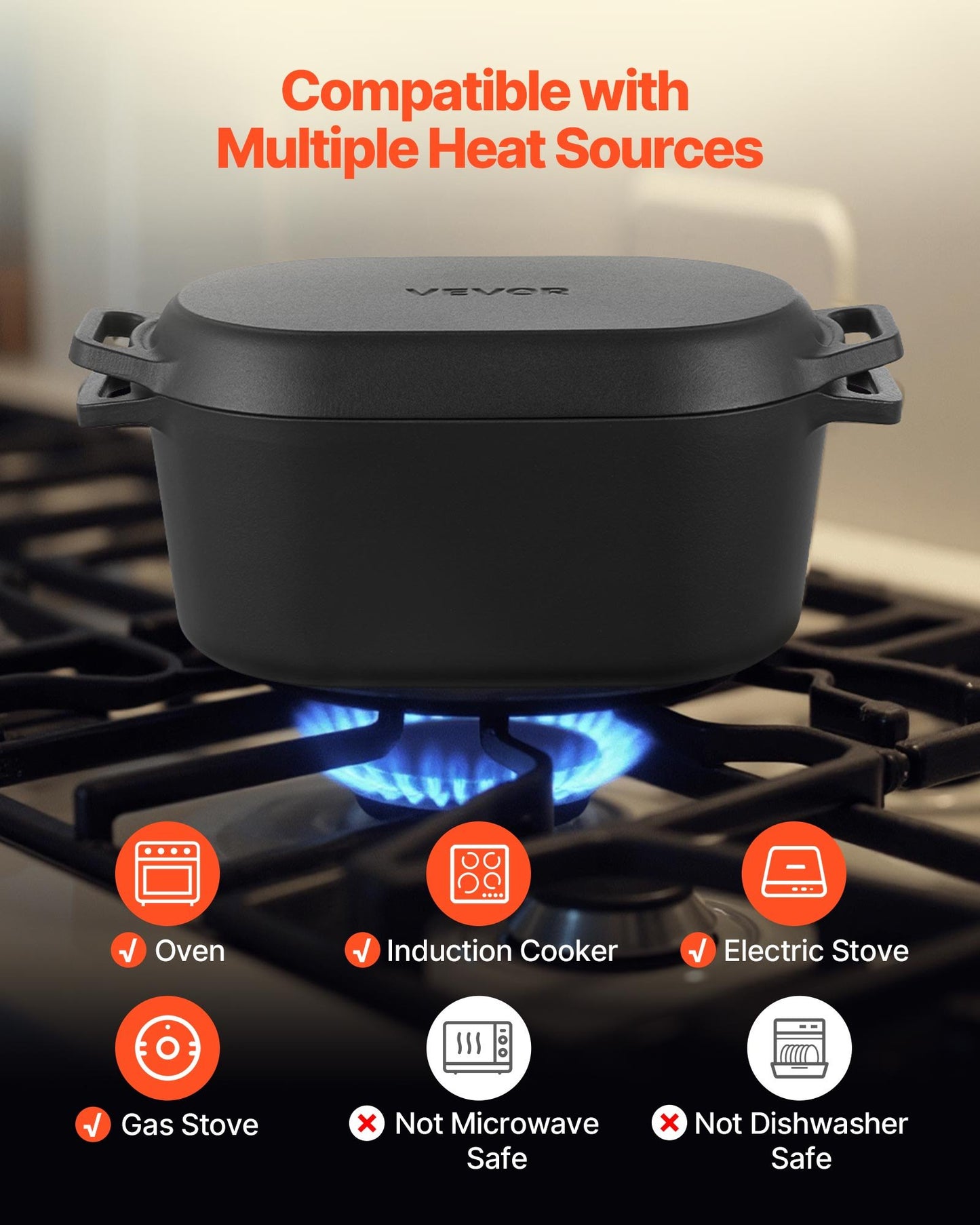 Enameled Cast Iron Dutch Oven, 3.5 Quart Pot with Lid and Dual Handles, Heavy-Duty Durable Cookware Pan, Oven Induction Compatible up to 500℉, for Braising, Stews, Roasting, Bread Baking, Black