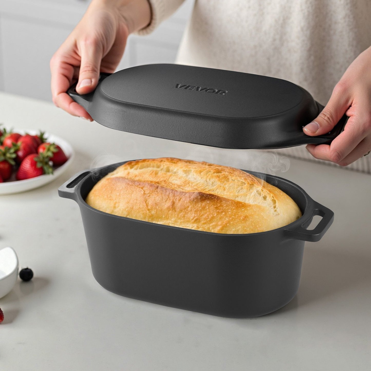 Enameled Cast Iron Dutch Oven, 3.5 Quart Pot with Lid and Dual Handles, Heavy-Duty Durable Cookware Pan, Oven Induction Compatible up to 500℉, for Braising, Stews, Roasting, Bread Baking, Black