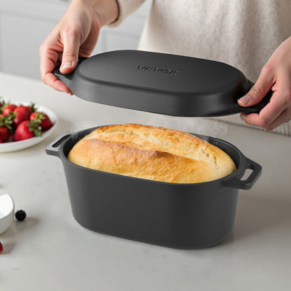 Enameled Cast Iron Dutch Oven, 3.5 Quart Pot with Lid and Dual Handles, Heavy-Duty Durable Cookware Pan, Oven Induction Compatible up to 500℉, for Braising, Stews, Roasting, Bread Baking, Black