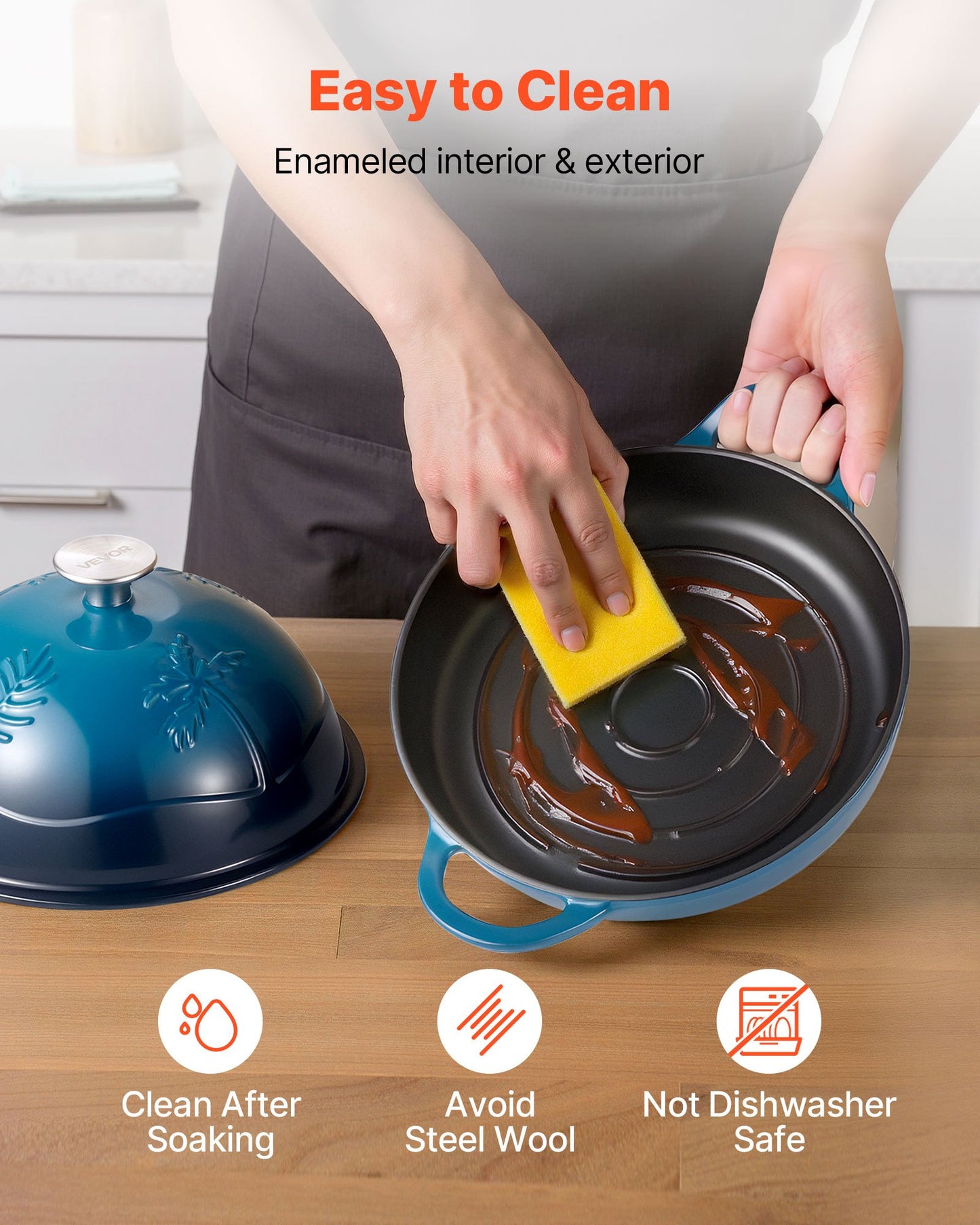 Enameled Cast Iron Dutch Oven, 5 Quart Pot for Sourdough Bread Baking, Heavy-Duty Cookware Pan with Lid and Dual Handles, Oven Induction Compatible up to 500℉, for Cooking Roasting