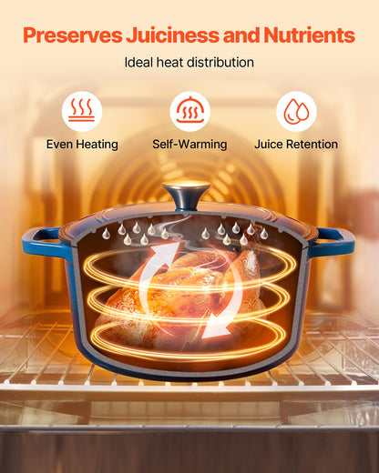 Enameled Cast Iron Dutch Oven, 6 Quart Pot with Lid and Dual Handles, Heavy-Duty Durable Cookware Pan, Oven Induction Compatible up to 500℉, for Braising, Stews, Roasting, Bread Baking, Blue