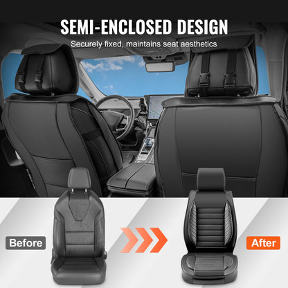 Seat Covers, Universal Car Seat Covers Full Set Seats, Front and Rear Seat, 9pcs Faux Leather Seat Cover, Semi-enclosed Design, Detachable Headrest and Airbag Compatible, for Most Car SUV Truck