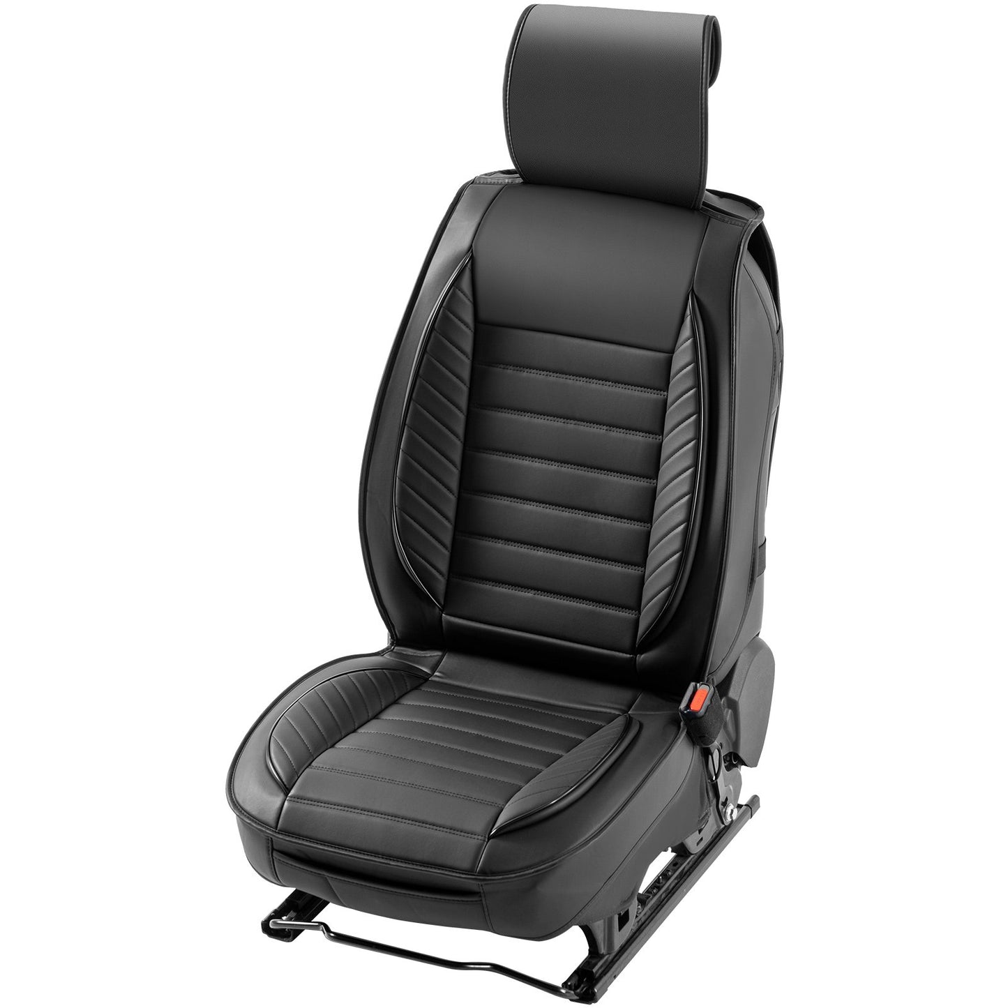 Sitzbezüge, Universal-Autositzbezüge für Vordersitze, 2-teilige Kunstleder-Sitzbezüge, halbgeschlossenes Design, abnehmbare Kopfstütze und Airbag-kompatibel, für die meisten Autos, SUVs und LKWs, Schwarz